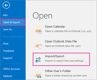 Outlook Import/Export Option