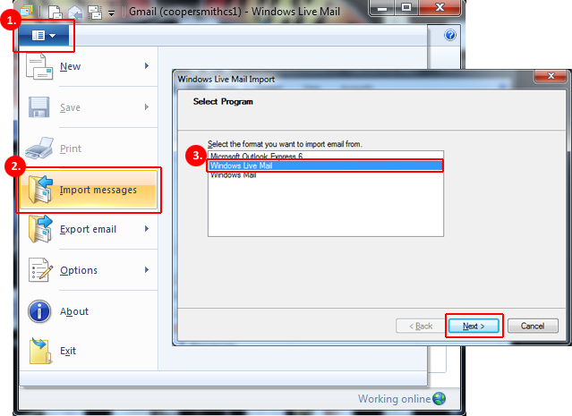 Windows Live Mail Import Option
