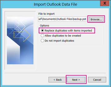 Import Option of Outlook Data File