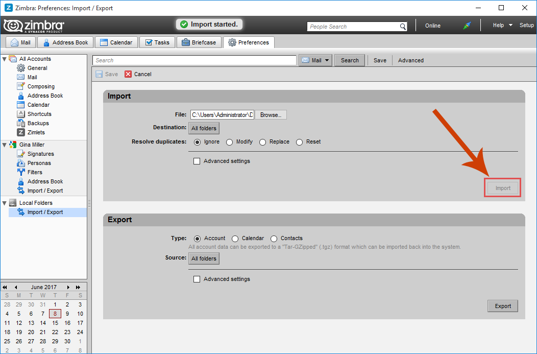 Import Process of Zimbra