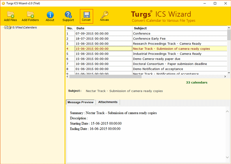 Free ICS Viewer to Open and Read iCalendar Files with Summary Turgs