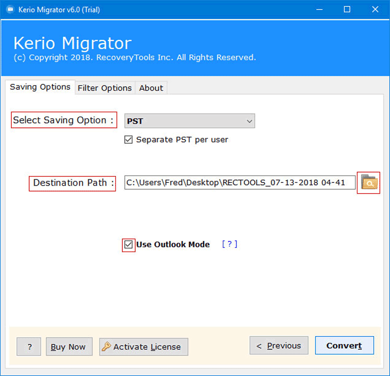 fast convert kerio to pst with outlook