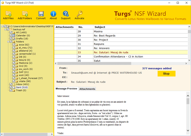 lotus notes emails preview