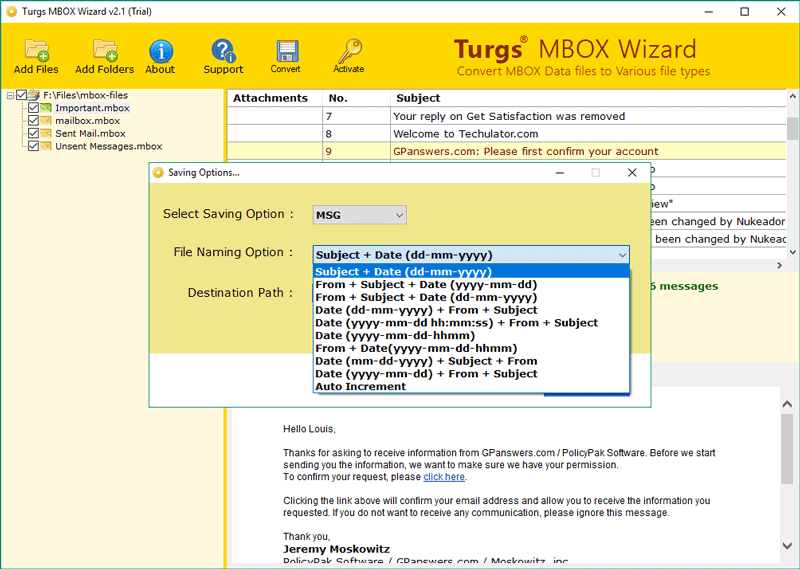manage with file naming option