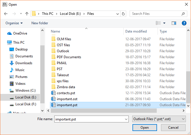 select pst folder