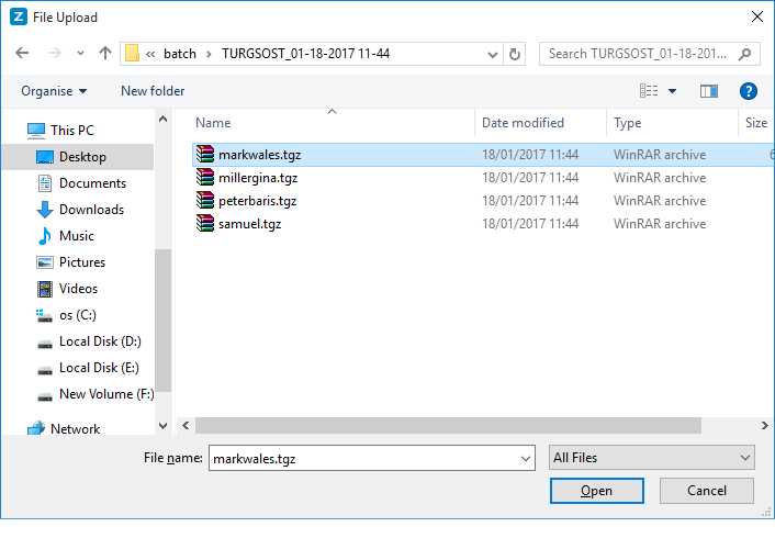 Select TGZ File to Import