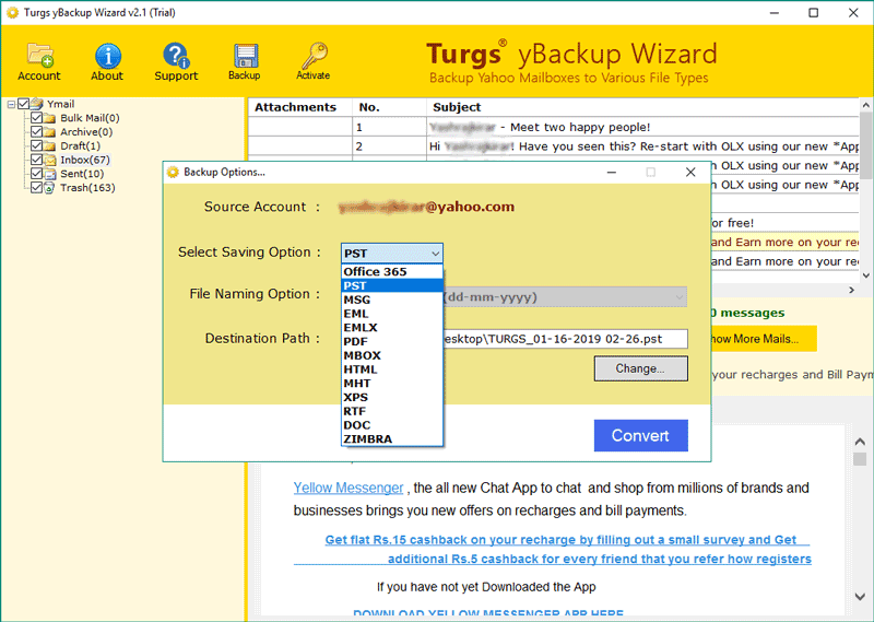 opcje formatu pliku kopii zapasowej