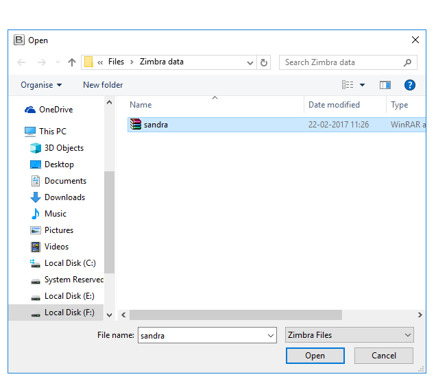 Select Zimbra Files